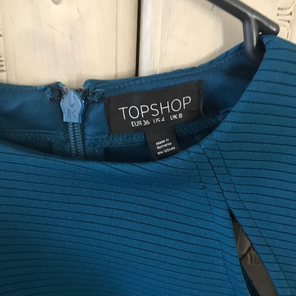Topshop Shoulder Splice Ribbed Body-Con Dress Teal - Picture 4 of 7